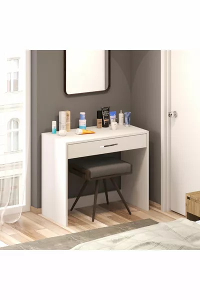 Table de maquillage blanche Arya Novella avec tiroirs et compartiments (AVEC POIGNÉES)