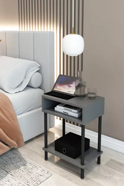 طاولة جانبية معدنية مفتوحة مزخرفة بطابقين وتداول للأغراض