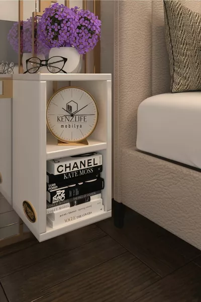 كومودين لوثاريو باللون الأبيض المات مع رف تعليق جداري مصنوع من اللوح المصفح