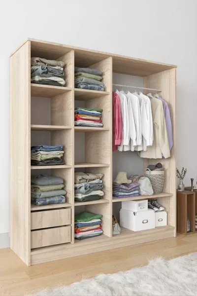 خزانة ملابس أنثراسيت رمادي بشاشة منزلقة متعددة الرفوف والأدراج وعصا لتعليق الملابس موديل  زامباك