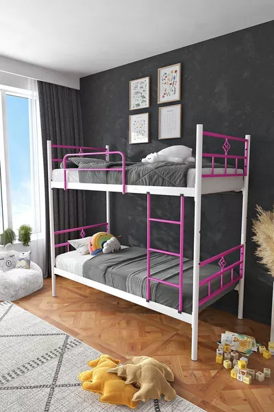 Козa Ранца Подходящо за легло Тъмно розово Разделящо се метално легло на два етажа