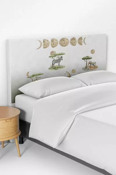 Safari Animals Zebra Giraffe Elephant Pattern Children's Bed Base Headboard Cover