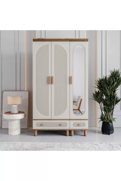 Guardaroba Milen con 3 Ante e Cassetti in MDF %