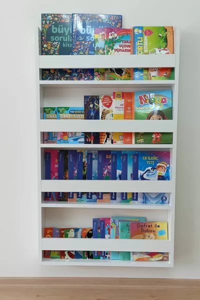 مكتبة مونتيسوري وغرفة أطفال ومكتبة تعليمية لغرفة الأطفال 4 أرفف باللون الأبيض