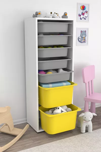 Zola 7 Vak Kast Speelgoedkast Multifunctionele Keuken Badkamer Voorraadkast Geel Grijs
