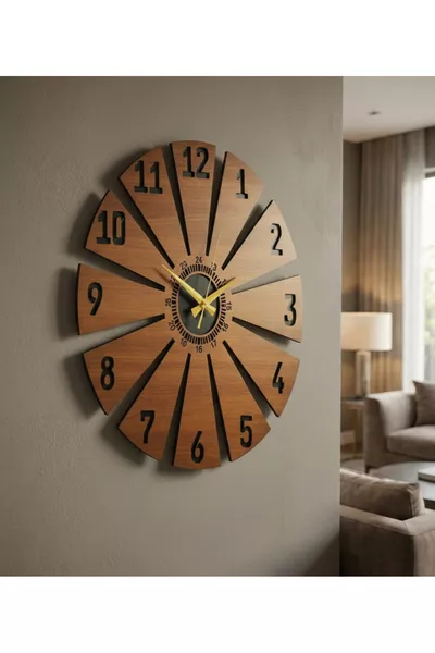 Настенные часы из древесины ореха с рисунком и тихим ходом,  см, для подарка