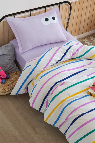 Комплект чаршафи за единично легло, лесен за гладене, Funny Lila