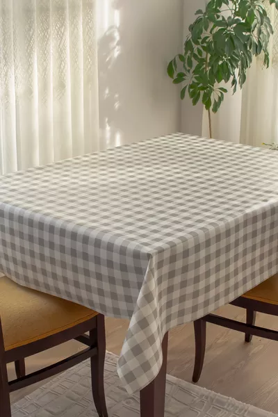 Lined, Wipeable, Hygienic Square Plaid Pattern Oilcloth PVC Tablecloth -5