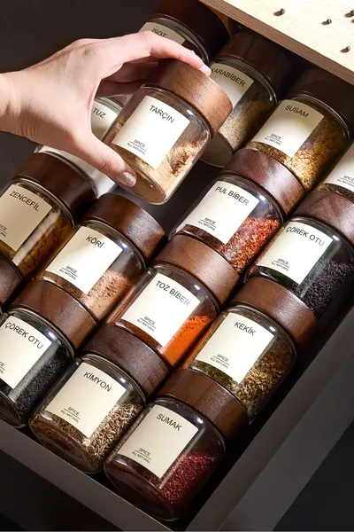 Ensemble de  pots à épices en verre borosilicate avec couvercle en acacia Acassia /  étiquettes offertes /  ml