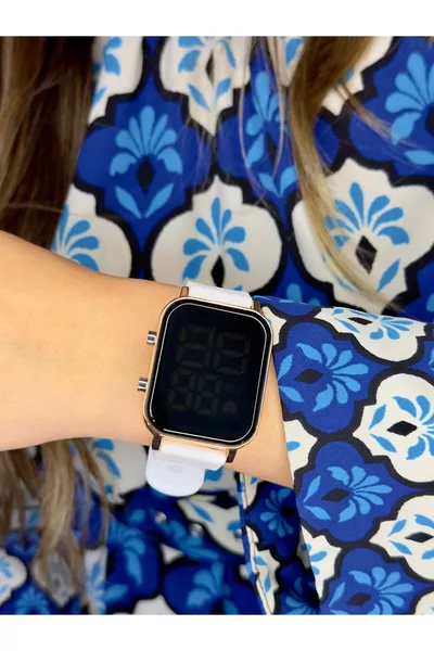 ساعة يد نسائية رقمية Led بحزام سيليكون أبيض اللون (ليست ساعة ذكية..)