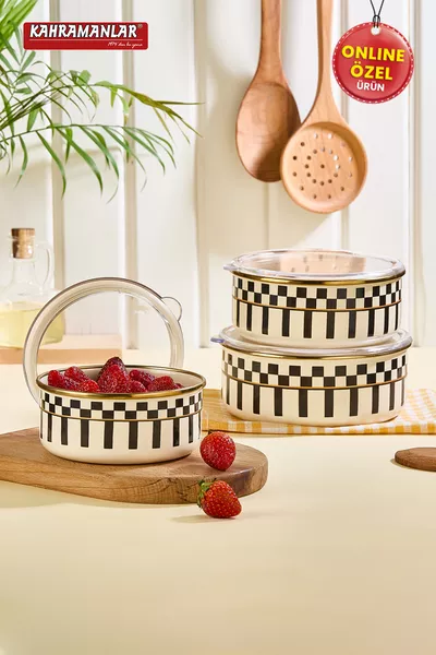 Prime Cream комплект от 3 емайлирани контейнера за съхранение