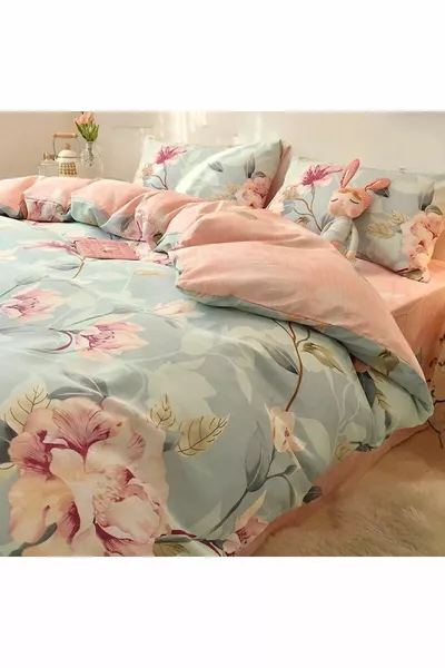 Single Duvet Cover Set with Fitted Sheet, Reversible