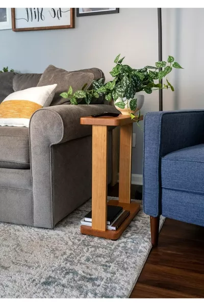 Деревянный боковой столик, двухуровневый массивный столик 