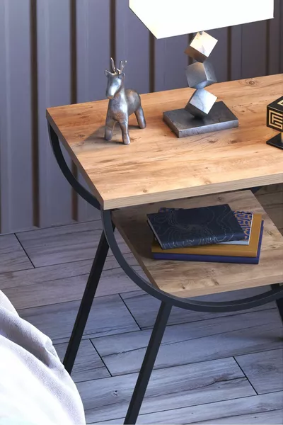 Прикроватная тумба с металлическими ножками, орех