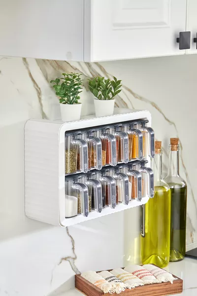 -delige zelfklevende kruidenpotjes set met lepels en standaard - kruidenpotjes met handvat WIT