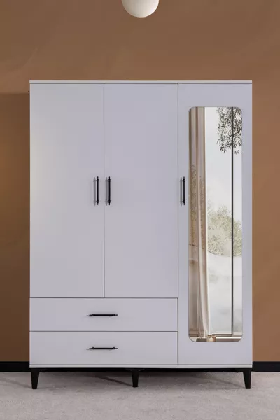 خزانة، بليسك 3 أبواب، خزانة بأدراج مع مرآة - أبيض