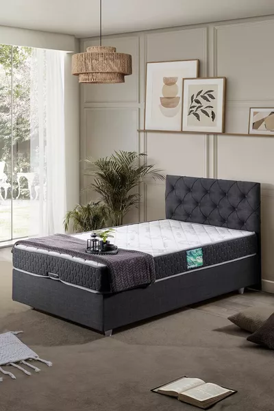 Eylül Enpersoons Boxspring Hoofdsteun Comfort Matras Set - Antraciet