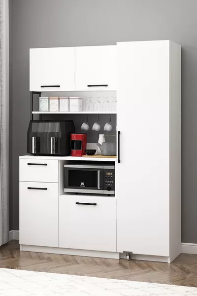 إرفين إيرفراي ركن القهوة خزانة متعددة الاستخدامات بباب واحد وخزانة مؤن باللون الأبيض