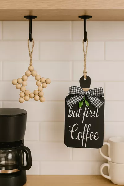 But First Coffee Coffee Corner Scandinavian Kitchen Cabinet Ornament & Wooden Star 2-Piece Set