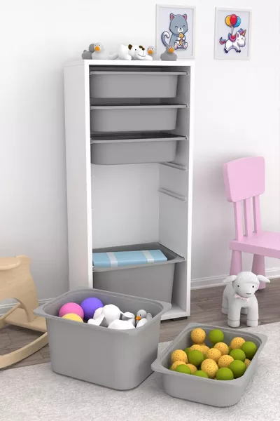 خزانة كارّا 2 كبيرة 4 صغيرة متعددة الأغراض لمخزن الألعاب باللون الرمادي