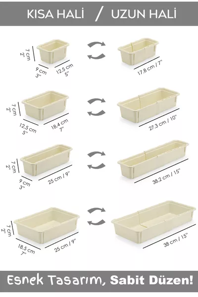 Комплект от  регулируеми държачи за лъжици - разтегателен модулен органайзер за чекмедже за кухня, бежов