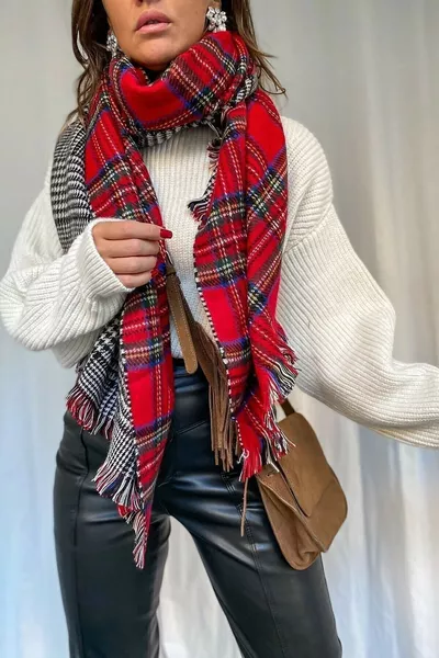 Double-Sided Plaid Scarf Shawl * cm