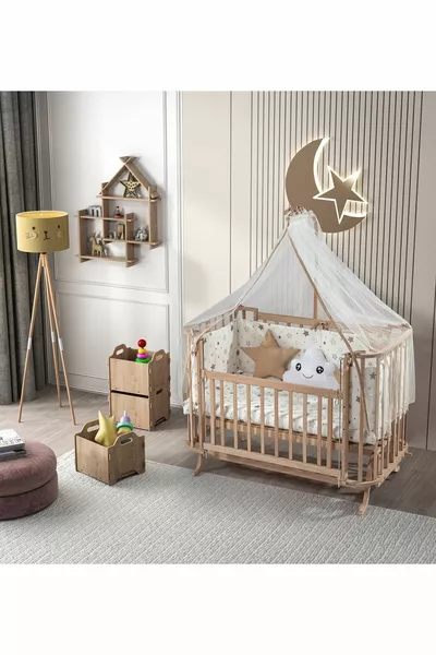 Set da Letto Mabela Beşik in Legno Marrone con Stelle