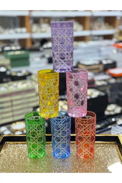 Set di 6 bicchieri per bevande con motivo a nido d'ape colorato