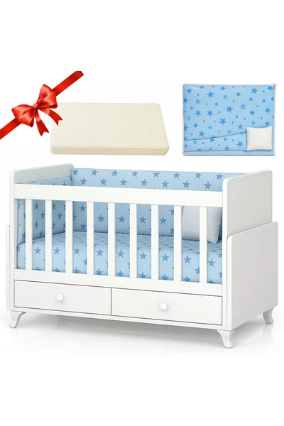 Малка люлееща се бебешка кошара Wsmall с легло и син комплект за сън с подарък