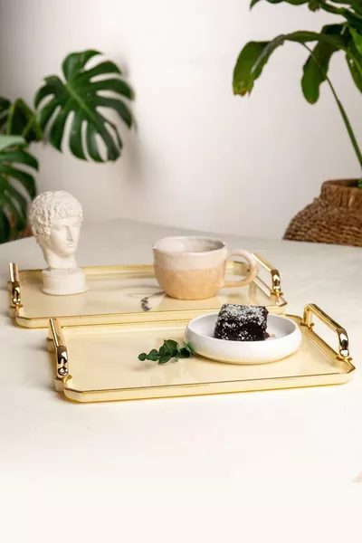 صينية كريم مزدوجة لتقديم الطعام الزخرفية للمنزل والمطبخ والشاي والقهوة