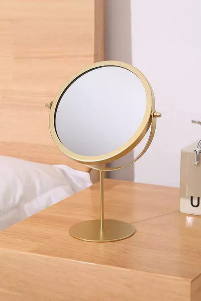 Miroir de table métallique rond doré rotatif ,5 cm d'un côté sr