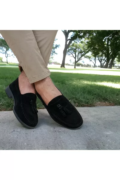 حذاء رجالي كلاسيكي من الجلد السويدي المخملي الأسود