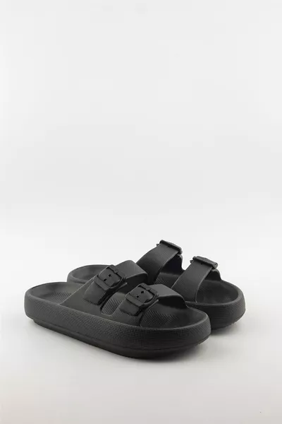 Sandales d'été pour femmes à plateforme avec double boucle en EVA - Noir