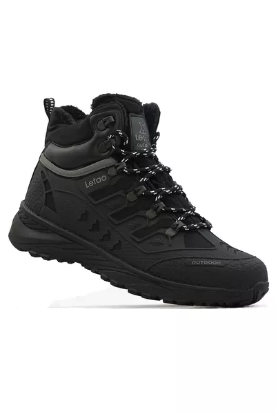 Men's Black Watertight Waterproof Trekking Fur-Lined Zip Boots 