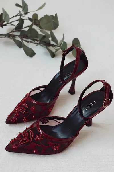 Bridal Handmade Women's Shoes with Pearls, Pointed Toe, and Stiletto Heel