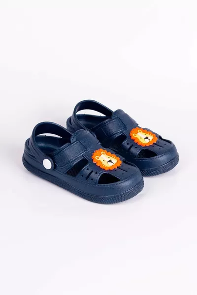 Lion Figure Non-Slip Soft Sole Slippers Navy