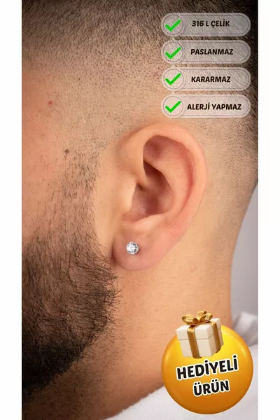 Orecchini alla moda da uomo in acciaio elegante, inossidabile, antigraffio con pietre di zirconia