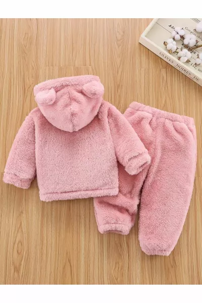 Unisex Plush Kids Top and Bottom Welsoft Set - Salmon