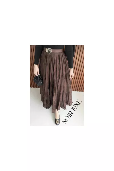 NOİR LUXE Women's Wrinkled Long Flared Modest Skirt