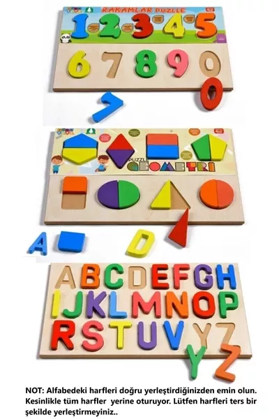 Wooden Puzzle Alphabet-Number-Geometry Match and Assemble
