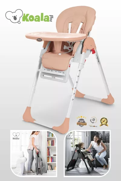 كرسي ماما كوالا قابل للطوي ومحمول، قابل لتعديل الارتفاع، بعجلات ومبطّن من الداخل - بلون السلمون
