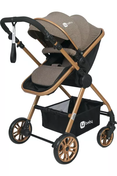 عربة أطفال سفر موديل جولد مع حقيبة Luxs Puset لون قهوة مع غطاء مطر كهدية