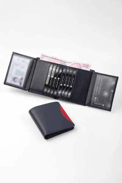 محفظة جلدية حقيقية باللون الأزرق الداكن