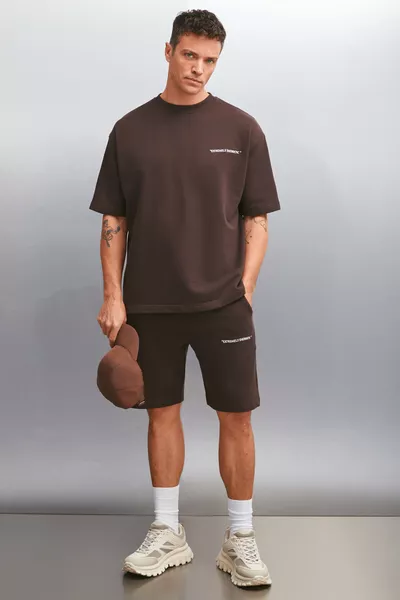 Set da 2 pezzi uomo Colombia, vestibilità comoda, taglio confortevole, felpa marrone senza spalline con ricamo