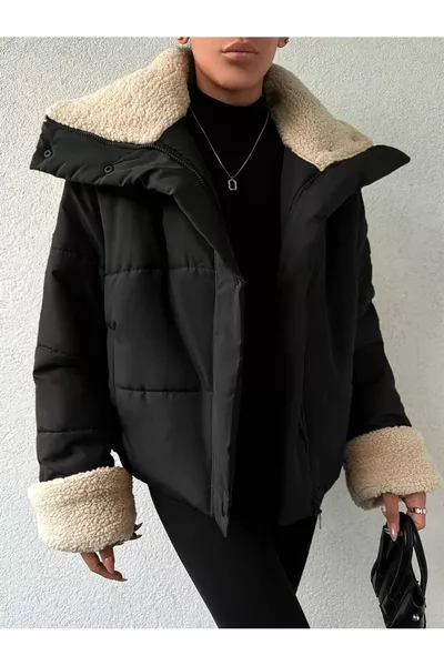 женская стеганая куртка с меховой отделкой