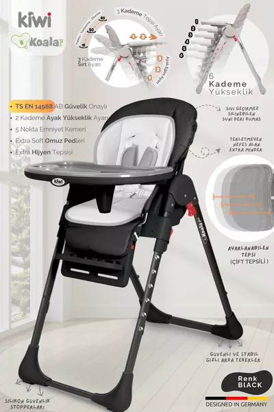 Бебешки стол за хранене Koala, маса за допълнителни храни, сгъваем, преносим, лесен за монтаж, с 5-точков колан