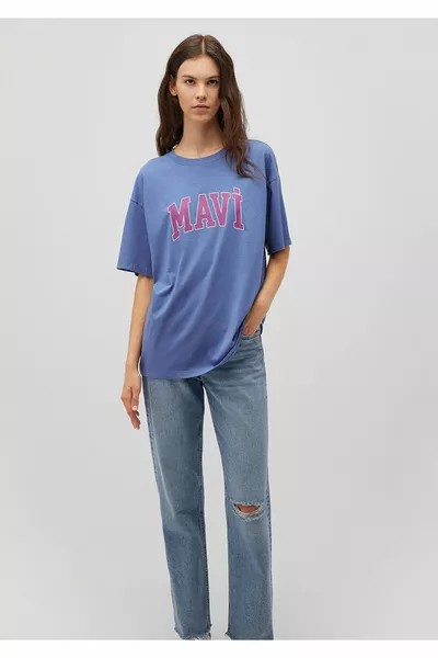 شعار مطبوع تي شيرت كبير الحجم / قطع واسع 