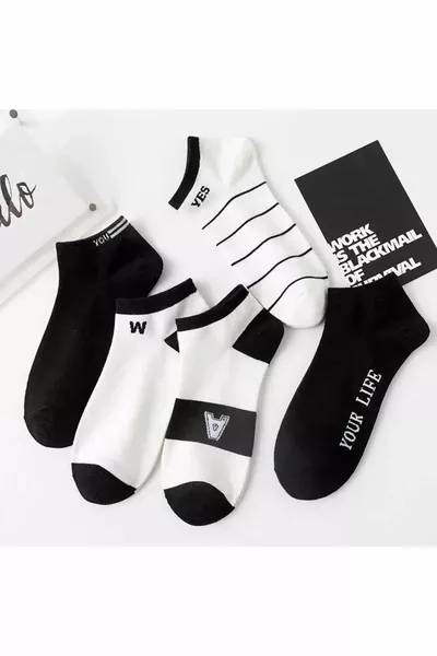 5 أزواج الرجال الصيف مريحة القطن الأسود والأبيض الجوارب الجوارب