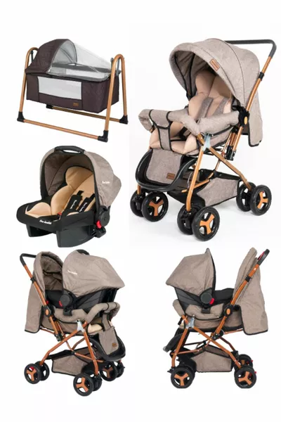 Ensemble Nouveau-né Poussette Système de Voyage Or Panier Berceau