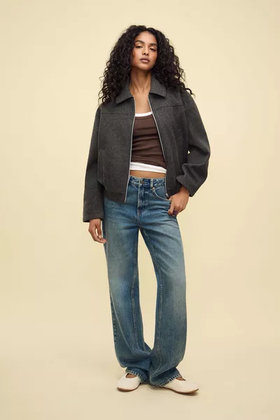 Soft-Textured Bomber Jacket